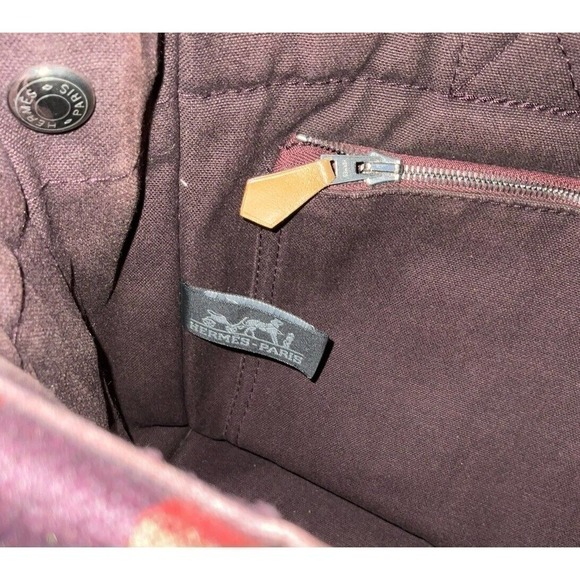 HERMÈS Hermes Canvas Bag Fourre Tout Small Stripe Burgundy Maroon Tote Bag Purse - Picture 6 of 15